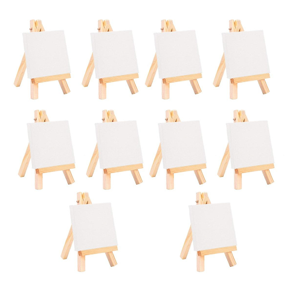 12 st Mini Stafflier för Konstnärer + 3 tum x 3 tum Mini Duk Set Måleri Barnhantverk DIY Ritning Litet Bord