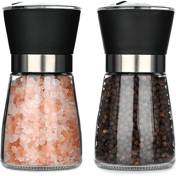 2 stk. salt- og peberkværn, 2-pak krydderikværn i glas