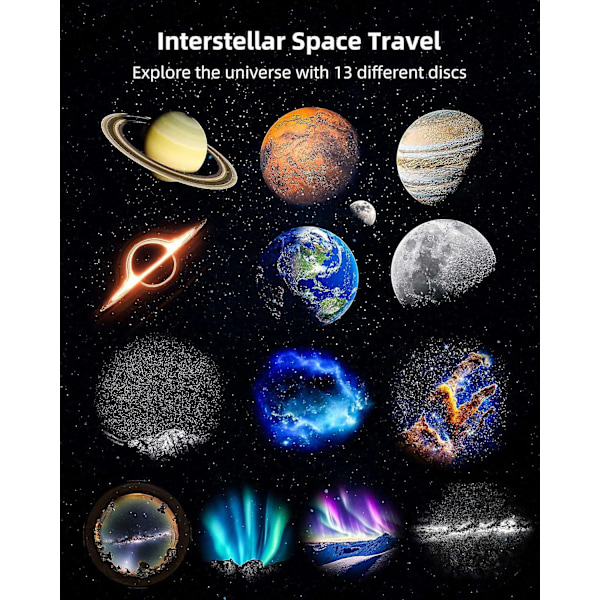 13 i 1 Planetarium Galaxy Projektor, 8k Stjerneprojektor med Timer, Nebula Stjerne Nattlys for Barn og Voksne, Soverom Takdekor, Hjemmekino, Bursdag black and white