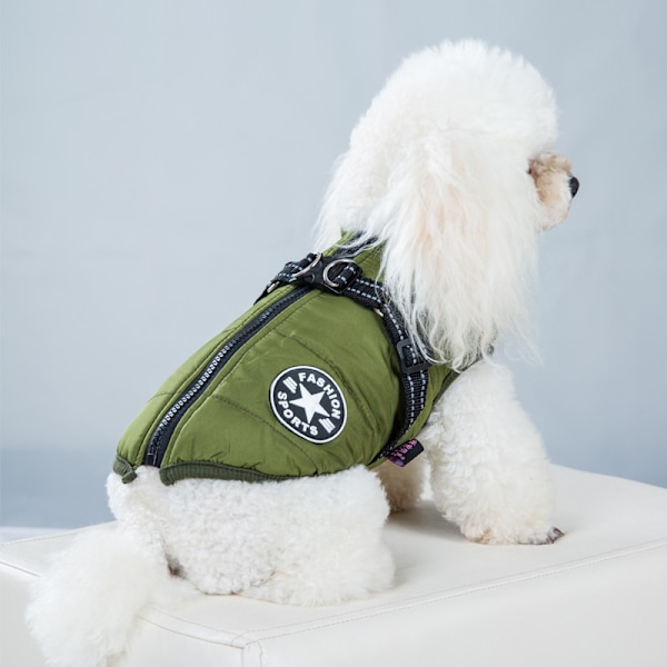 Varm vattentät jacka med sele för hund Vinter Bekväm bomullskläder Vadderad väst för små och medelstora hundar Svart Black S
