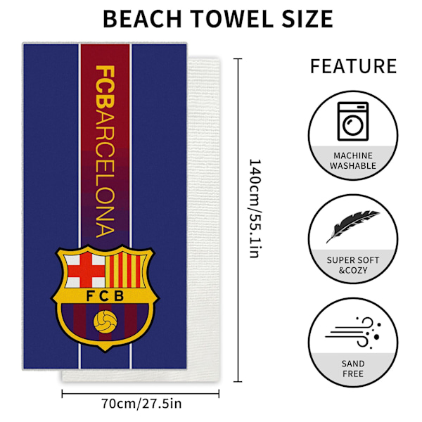 70x140cm Club Barcelona -pyyhe | Imeytyvä kylpypyyhe | Mikrokuitu | Mukava ja nopeasti kuivuva pyyhe