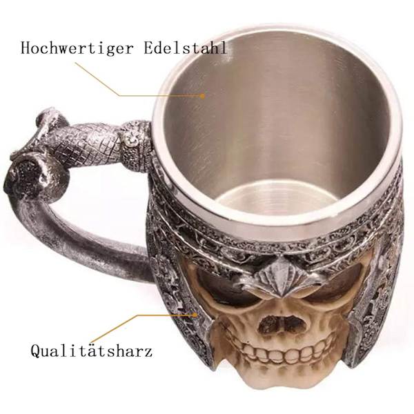 3D Dödskalle Kaffe Mugg, Dödskalle Ölmuggar, Rostfritt Stål Skelett Drickmugg Mugg, Medeltida Dödskalle Dryckesmugg Mugg för Kaffe/Drycker/Juice