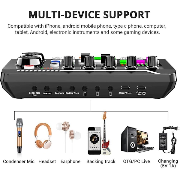 F998 Live Sound Card Audio Mixer Podcast, Stemmeveksler til bestyrelse for mikrofon Karaoke