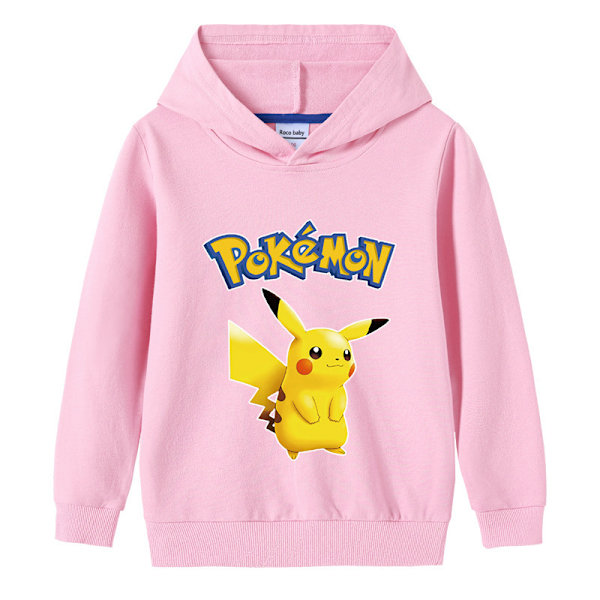 Tegnet Pikachu Langarmet Hoodie for Barn Genser Trøye Rosa 140cm Pink