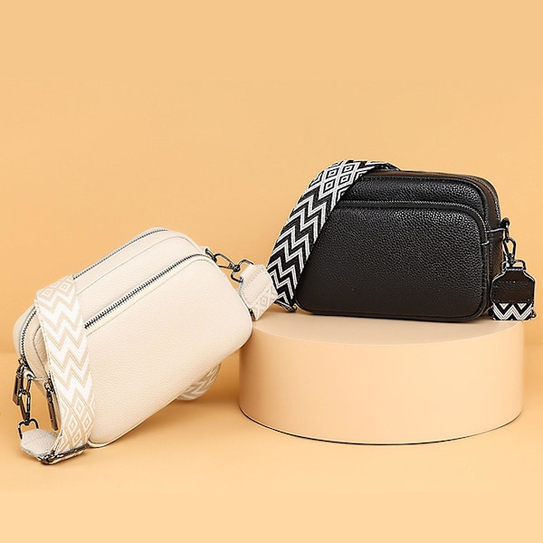 Crossbody-väska i läder för damer - Liten axelväska med dragkedja blue