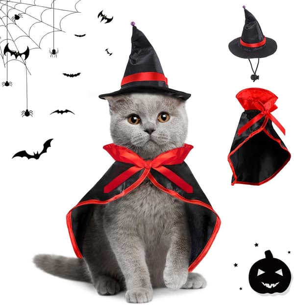 Kæledyr Halloween Kappe Kostume til Små Hunde og Katte, Heksekappe med Bindebånd