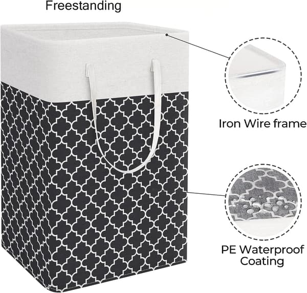 75L Large Laundry Basket - Freestanding Waterproof Laundry Hamper with Extended Handle - Foldable Tall Laundry Basket-FA- Black