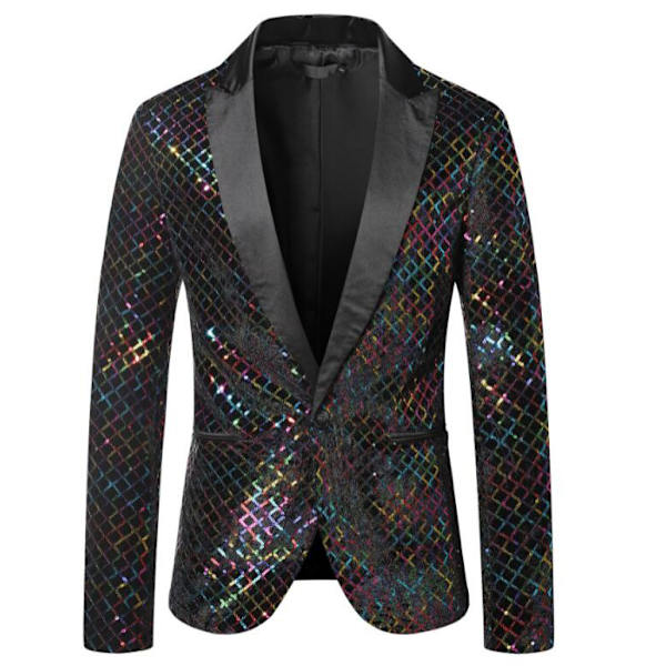 Smokingjacka med paljetter för män - Blazer för balfest, regnbåge rainbow L