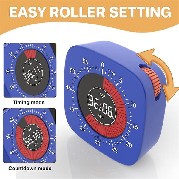 Visuell timer for barn, digital timer med 60-minutters nedtelling, stille timer for skrivebordsur for [HkkK]-FA6-
