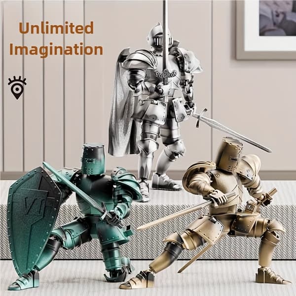 Middelalderlig ridder actionfigur med flere led, bevægelig rustningsmodel (samling påkrævet) Silvery