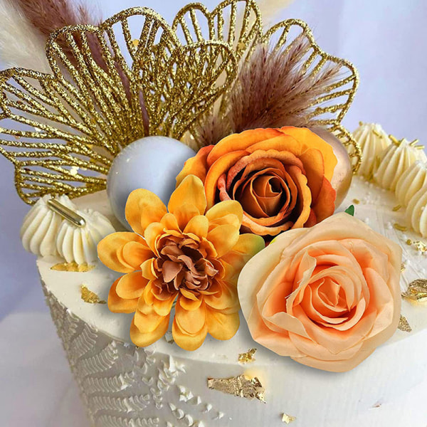 Gyllene palmblad dekoration blomma för tårta topper papper Birthd 3