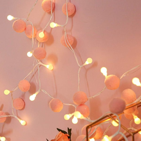 20 LED-ljusslinga batteridriven Pom Pom-boll 2 meter varm