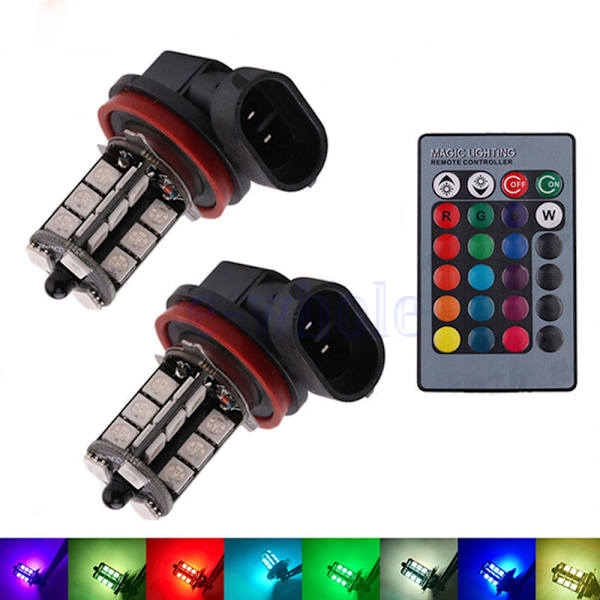 2st 5050 RGB Trådlös kontroll H11 27 LED-bil DRL-dimljus