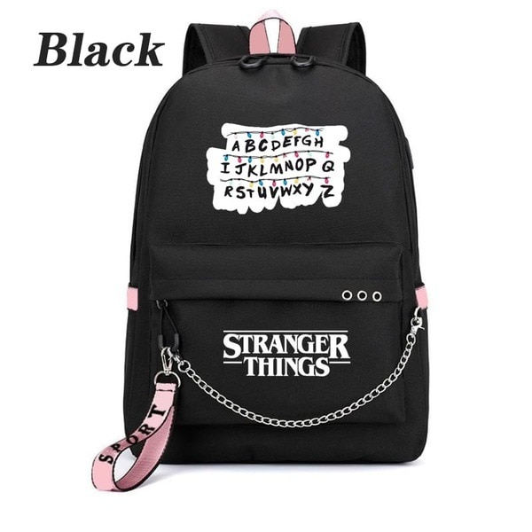 Stranger Things USB Opladningsrygsæk Skoletaske Sort black