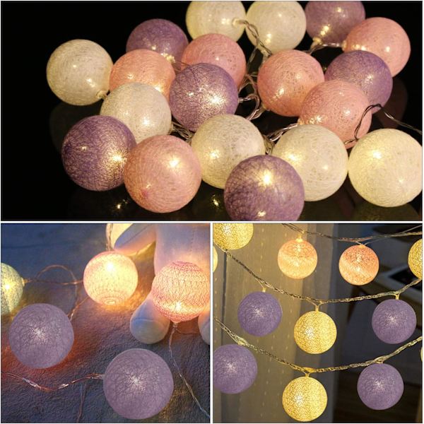 Ljuskedja bomullsbollar USB, 3,5M 20 LED bolljuskedjor
