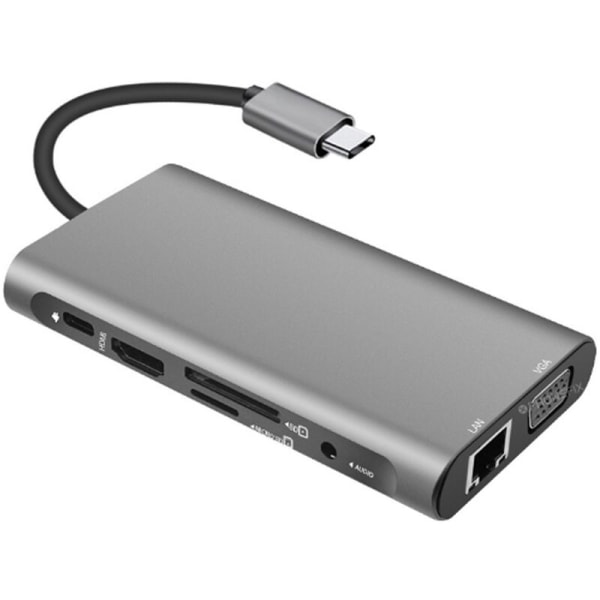 10 i 1 USB C Hub Multiport Dokkingstasjon med 4K HDMI, VGA, U