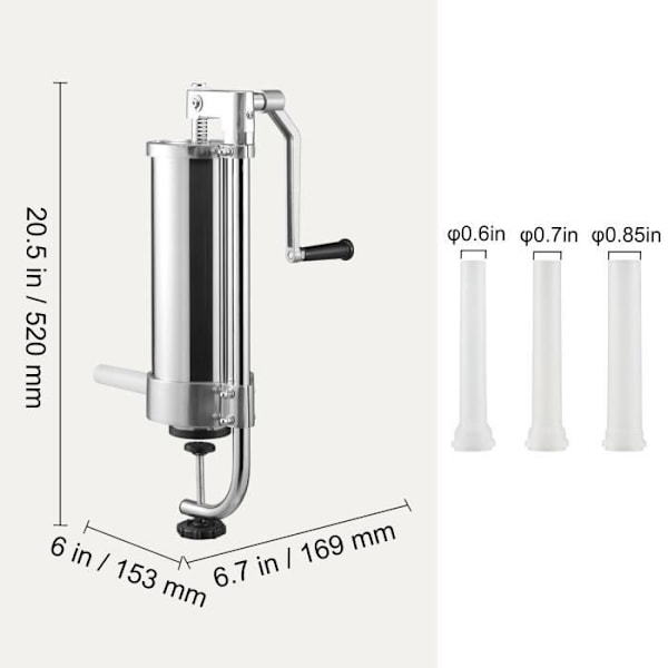 3L manuel pølsefylder - VEVOR - 3 rør rustfrit stål vertikal pølsemaskine