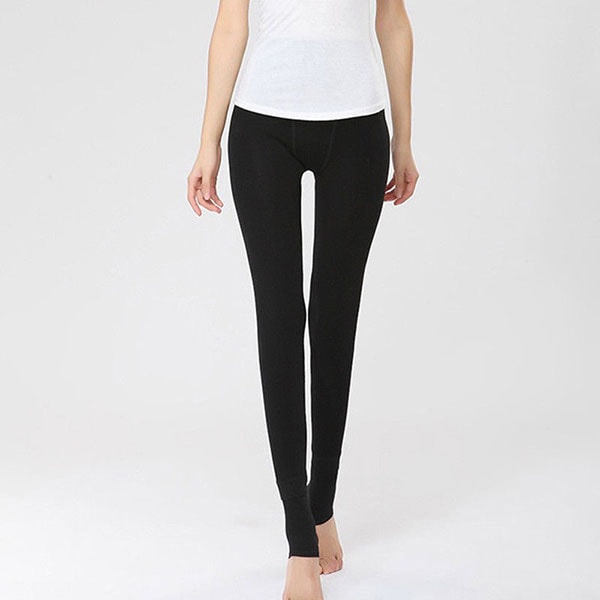 Dame Varm Fleece Vinter Stretchy Leggings - Varm Fleecefôret Slim Termiske Bukser c step on foot