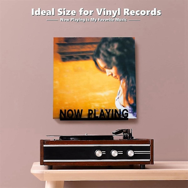 Seinään kiinnitettävä CD- ja levyhylly akryylillä \"Now Playing\" -tekstillä kotiin, musta