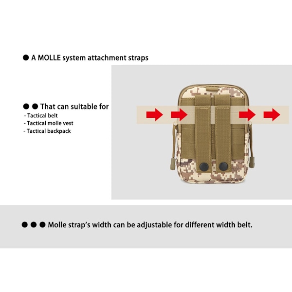 HHL Kompakt taktisk Molle EDC-väska Utility Gadget Bälte Midjeväska med mobiltelefonficka Holsterhållare för vandring Camping Utomhus Daglig användning