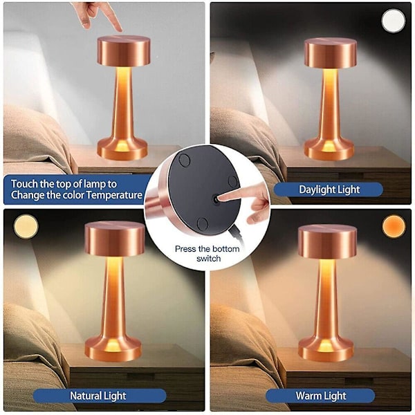 Modern LED-bordslampa USB-uppladdningsbar lampa dimbar bar nattlampa sladdlös Bronze
