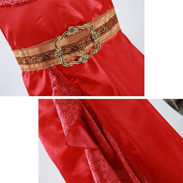 Elena från Avalor Prinsessdräkt Flicka Disney Anime Rollspel Kläder Halloween Karneval Cosplay Outfit Barn Röd Volang Lång Klänning Elena Set 02