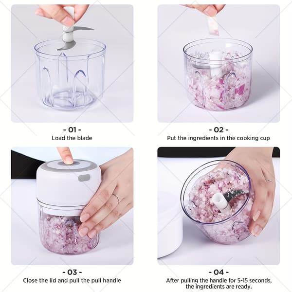 Elektrisk Madhakker 250ml USB Genopladelig 3 Knive 30W Mini Foodprocessor 250ml Green