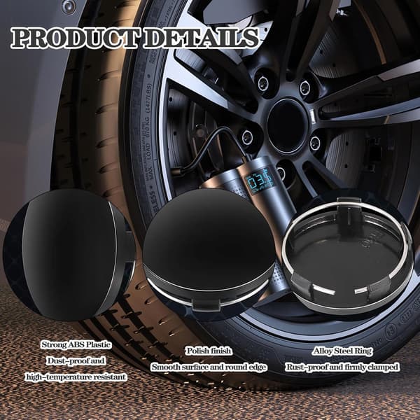 4-pack Wheel Hub Caps, Durable Black Wheel Covers, Universal Hub Caps for Aluminum Rims, 60mm-FA-