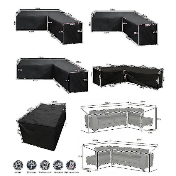 12 Storlekar L-Forma Allroundöverdrag Vattentäta Rottinghörnmöbelöverdrag Trädgård Uteplats Utomhus Soffa Skydd Dammskydd 260*192*82cm