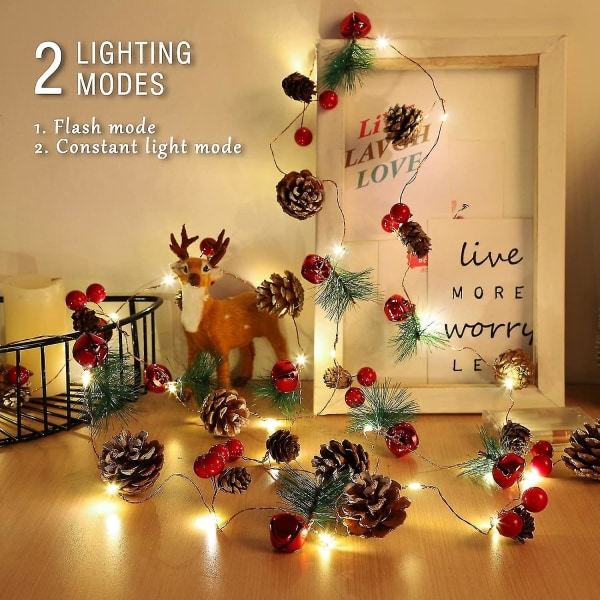 Julgransljus 10ft 30 Led Kottar Röda Bär Klockor Girlang