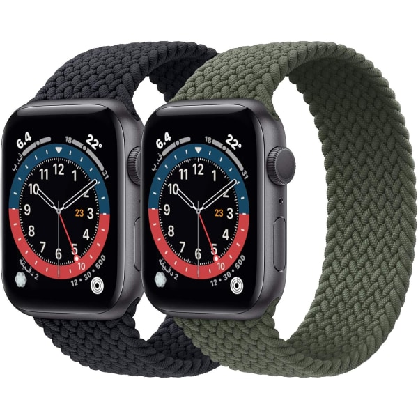 2-pak flettet Solo Loop sportsremmer kompatibel med Apple Watch