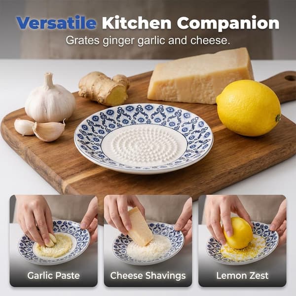 Ceramic Garlic Grater Bowl, Handmade Ceramic Garlic Grater Plate for Ginger, Cheese, Wasabi, Onion, Yam, Herb Stripper, Kitchen Gadget-FA-