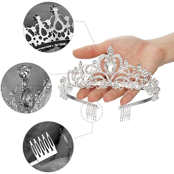 Makone tiara krystalkrone med strass kam til brudekronen, bryllup, bal, festspil, prinsessefester, bryllup diadem, tiara barn, prinsesse