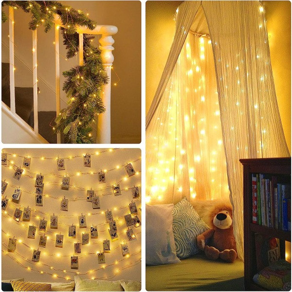 2-pack 10 m LED-slingor, USB-drivna, 100 LED silvertråd, dekorativa ljusslingor, för sovrum, vägg, julfest, bröllop, födelsedag, uteplatsdekoration, varmvit