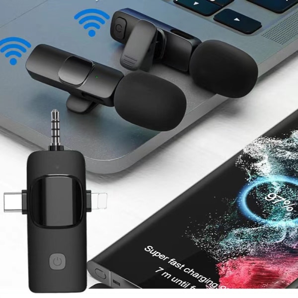 Professionell 3-i-1 Trådlös Lavalier-mikrofon 2 microphone