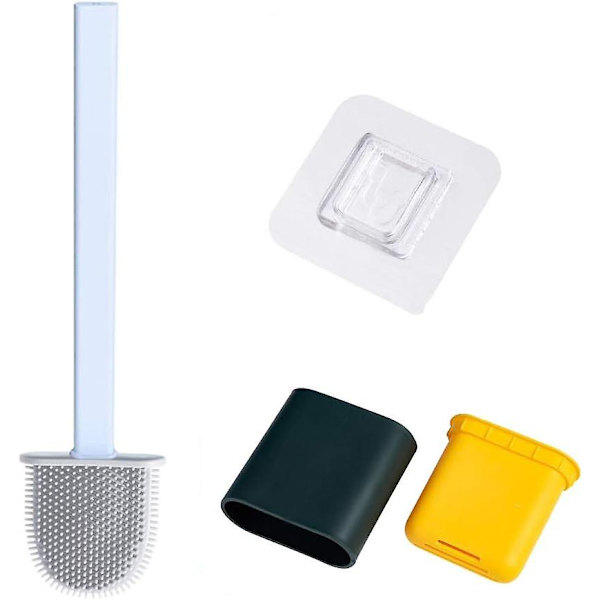 Silikone flad toiletbørste med holder, fleksibel silikone toiletbørste og holder sæt til badeværelse