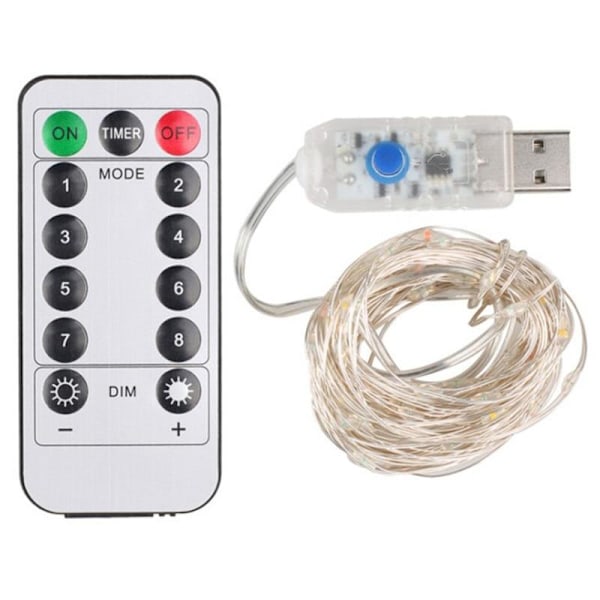 5/10/20 m Vanntett Fjernkontroll Fairy Lights USB-drevet for Juletrepynt Blå Blue 5M