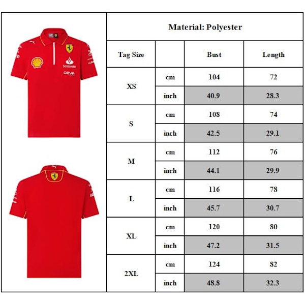 Herr Polotrøye 2024 Ferrari Racing F1 Formel 1 Korthjermet T-skjorte Topper Tee XS-2XL L