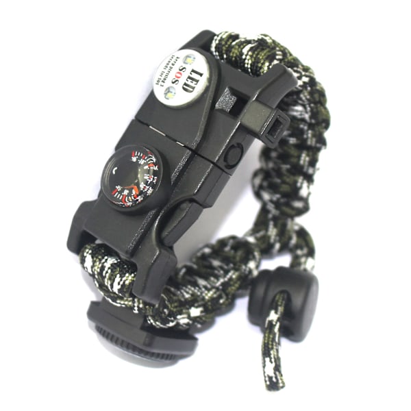 Selviytymisparacord-ranneke, tulen sytytin, vedenkestävä SOS-valo, kompassi, pilli, 20 in 1, Ulkoilun Ultimate Tactical Survival Gear Set, Go