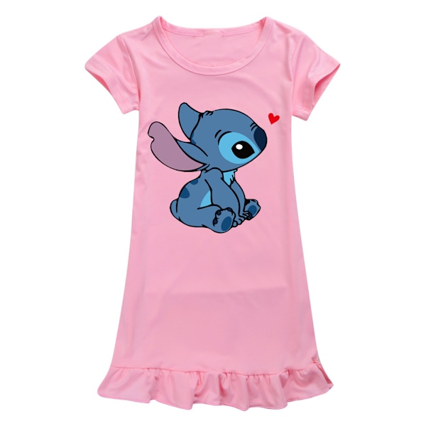 Barn Pige Cartoon Stitch Nattkjole Nattkjole Korte Ærmer Nattkjole Pyjamas Kjole Pink 140cn Pink