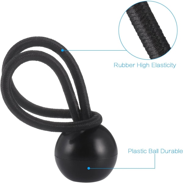 35×Svart Bungee Bungee Ball (20CM) Presenning Bungee Line, holdbar bærbar Bungee Krog til Banner, Presenninger, Pavilloner, Telte, Ideel til camping og sejlads