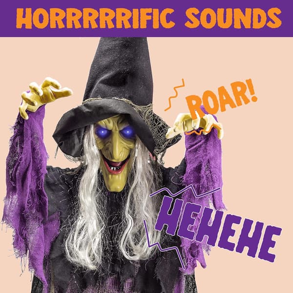 Animeret Flyvende Heks Halloween Rekvisit med Lysende Øjne & Lyd-FA-