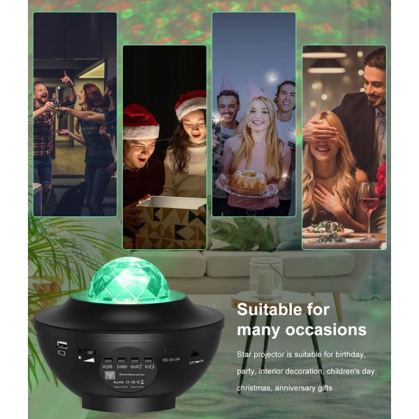 LED-tähtitaivasprojektori, pyörivä vesiaalto-tähtiprojektori