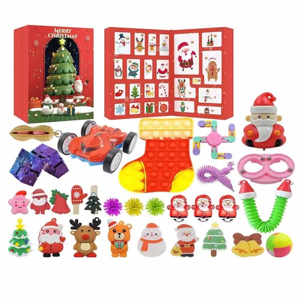 24 stk/sett Adventskalender Fidget Toys Julenissen DIY Juletrær Hengende Anheng 2023 Julekalender Nedtelling Leke for barn style 9