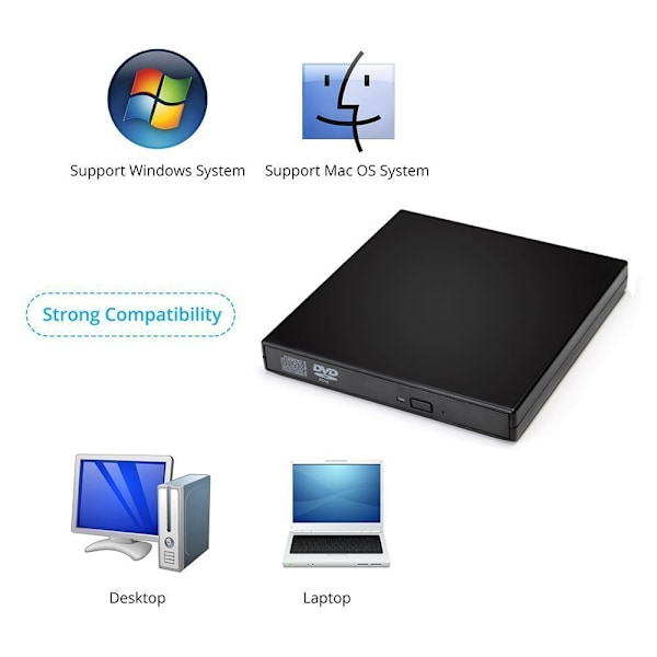 Ekstern CD/DVD-drev til bærbar computer, USB3.0 & Type C DVD-afspiller