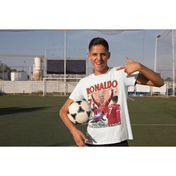 T-skjorte REA Ronaldo Portugal United sportsdrakt trykk foran & bak Hvit White 158cl /12-13år