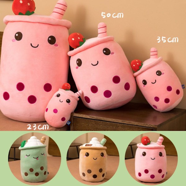 Blød Fyldt Plys Kude Bubble Tea Boba Kop Mønster BRUN 23CM brun brown 23cm