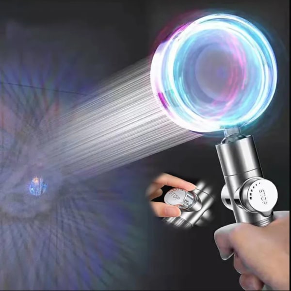 LED roterende brusehoved, regn, Turbo, 360 grader, mulighed for vanding med højt tryk, håndbruser, vandbesparende, spray, badetilbehør