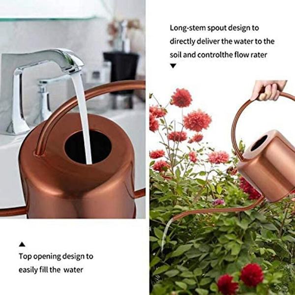 Lang tud vandkande nordisk stil børstet plantevandingspotte til indendørs og udendørs havehjem blomst (rød kobber)