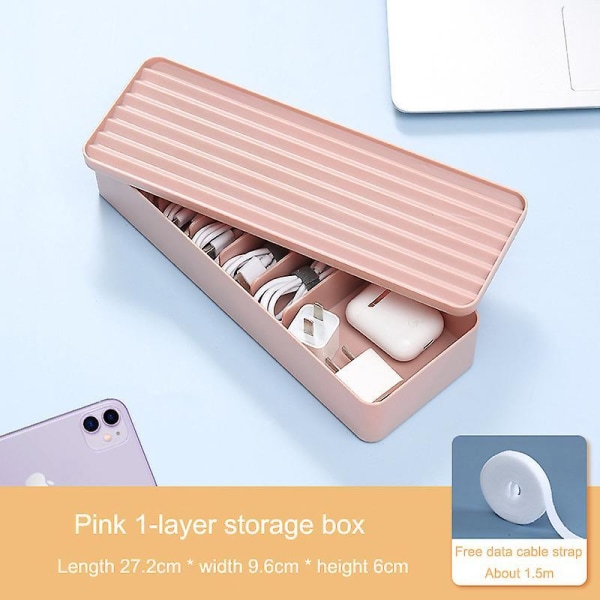 Kabeloppbevaringsboks Transparent Plast Datakabel Oppbevaringsbeholder For Skrivebord Stasjonær Multifunksjonell Headset Data Ladningskabel F pink